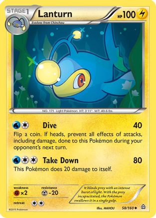 Lanturn 058/160 - XY  Primal Clash Reverse Holofoil - for just $0.17! 