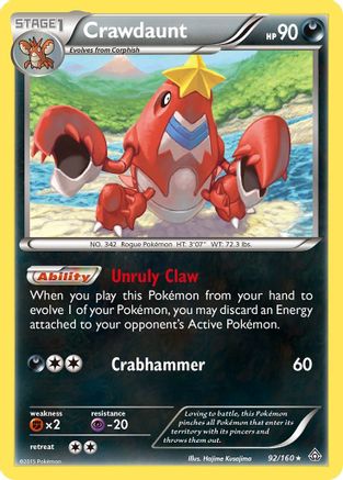 Crawdaunt 092/160 - XY  Primal Clash Reverse Holofoil - for just $0.20! 
