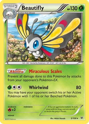 Beautifly 005/108 - XY  Roaring Skies Reverse Holofoil - for just $0.50! 