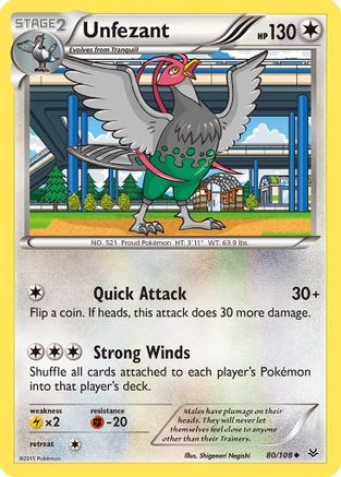 Unfezant 080/108 - XY  Roaring Skies Reverse Holofoil - for just $0.07! 