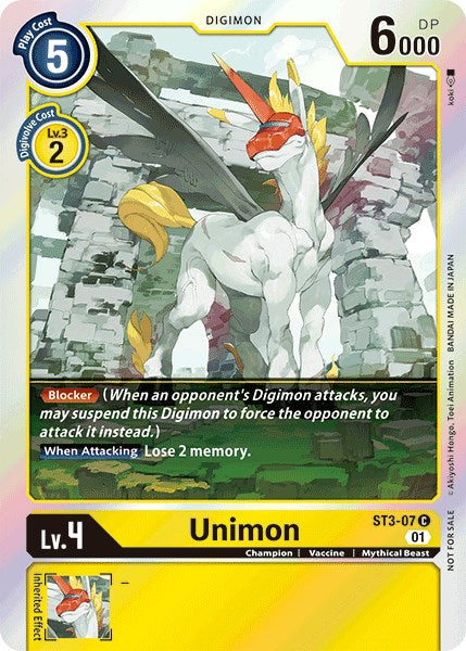 Unimon [ST3-07] (Official Tournament Pack Vol.4) [Starter Deck: Heaven's Yellow Promos] - Just $0.09! Shop now at Retro Gaming of Denver