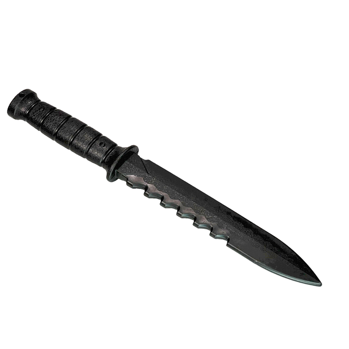 Serrated Spine Poly Training Knife with 8.5 Inch Drop Point Blade and Leather Wrapped Textured Handle Prop - for just $28! 