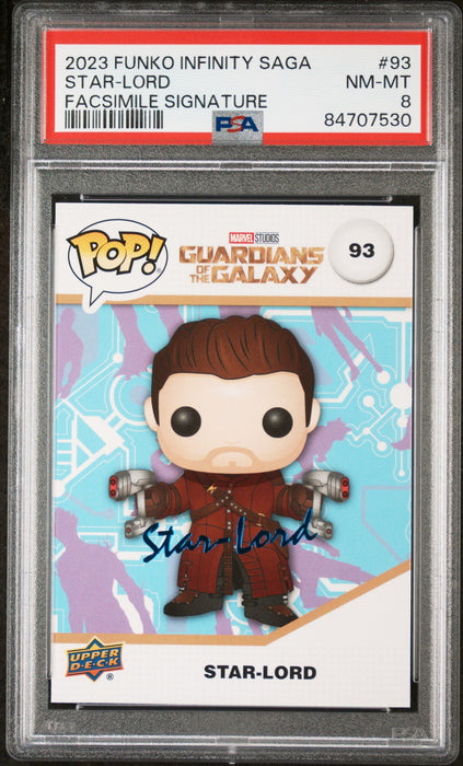 2023 UPPER DECK FUNKO POP MARVEL  STARLORD FACSIMILE SIGNATURE #93  PSA 8 - for just $29! 
