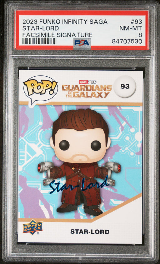 2023 UPPER DECK FUNKO POP MARVEL  STARLORD FACSIMILE SIGNATURE #93  PSA 8 - for just $29! 