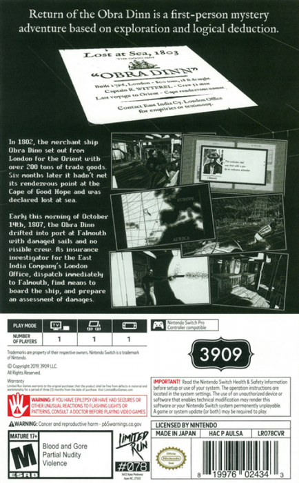 Return of the Obra Dinn [Limited Run #078] – Nintendo Switch (NS) - for just $59.99! 