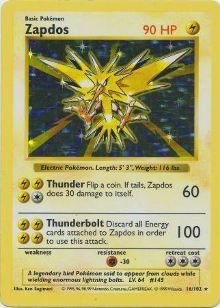 Zapdos (16/102) [Base Set Shadowless Unlimited] - for just $74! 
