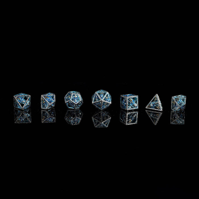 Skull's Grin Hollow Metal Dice Set - Glow in the Dark Blue - for just $89.99! 