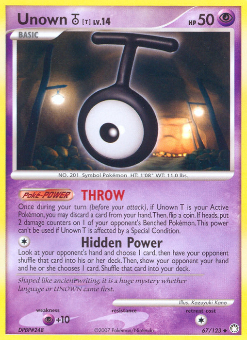 Unown T (67/123) [Diamond & Pearl: Mysterious Treasures] - Just $0.10! Shop now at Retro Gaming of Denver