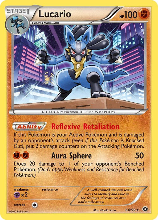 Lucario (64/99) (Cosmos Holo) (Blister Exclusive) [Black & White: Next Destinies] - for just $5.25! 