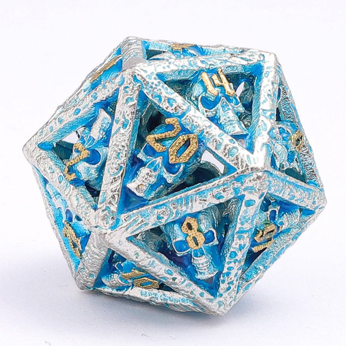 Skull's Grin Hollow Metal Dice Set - Glow in the Dark Blue - for just $89.99! 