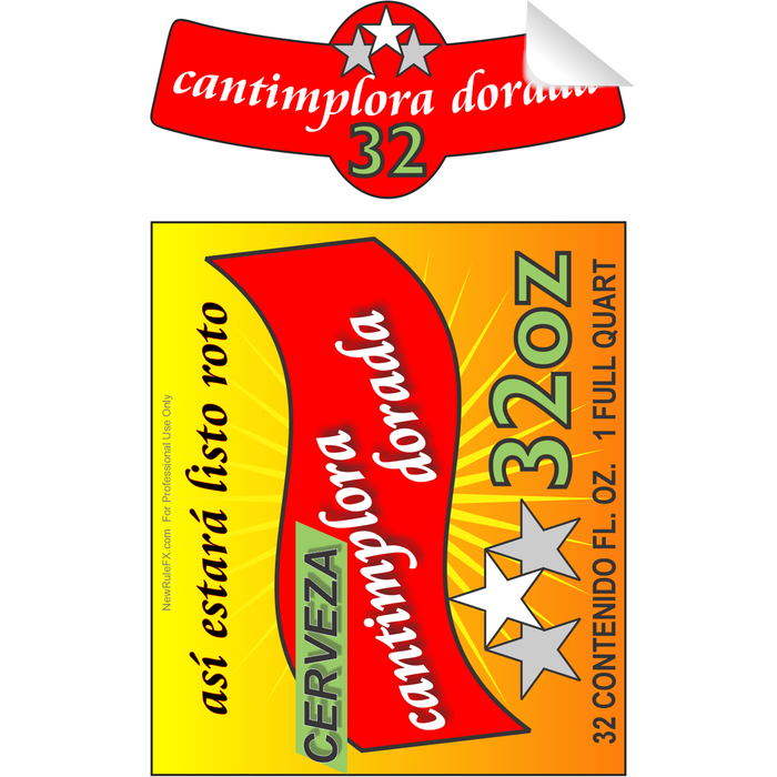 Cerveza Dorada 32 Ounce Bottle Single Self Adhesive Label - License and Royalty Free for Film Use - for just $3! 