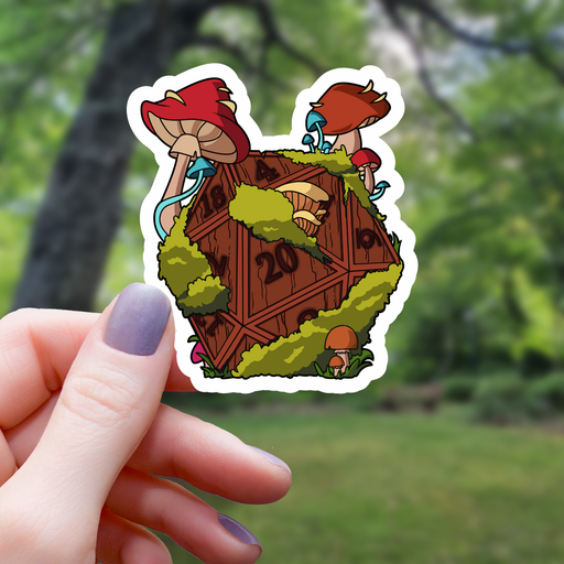 Forest Mushroom D20 Polyhedral Dice Sticker - 3" - for just $3.50! 