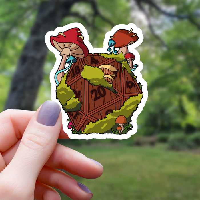 Forest Mushroom D20 Polyhedral Dice Sticker - 3" - for just $3.50! 