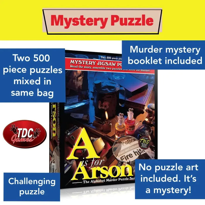 A is for Arson Set of 2 500 Piece Mystery Jigsaw Puzzles TDC - for just $19.99! 