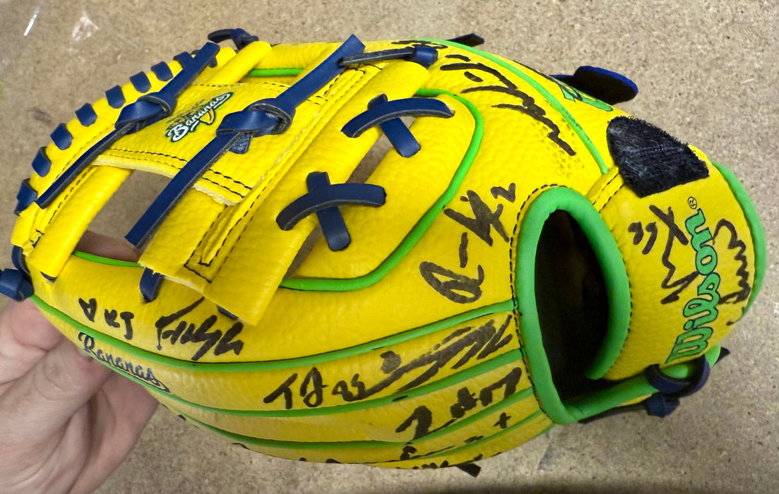 2025 Savannah Bananas Team Signed Youth Official Glove Cole Olson Oberst 30+ Sig - for just $650! 