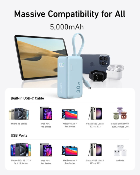 Anker Power Bank (30W, 5k,  Fusion, Built-In USB-C Cable) - for just $39.99! 