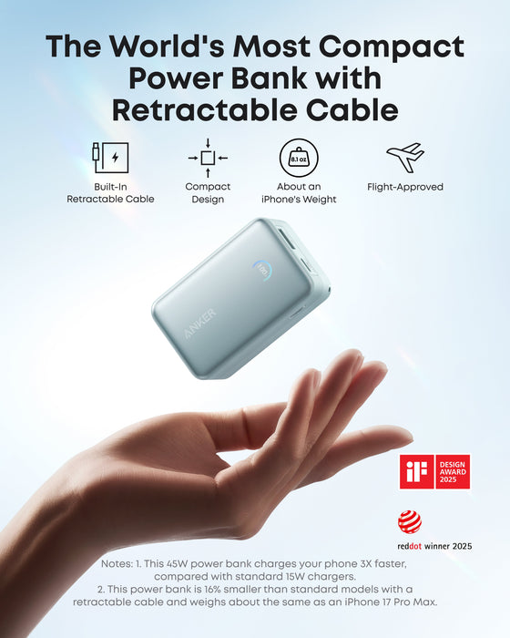 Anker Nano Power Bank (10K, 45W, Built-In Retractable USB-C Cable) - for just $59.99! 