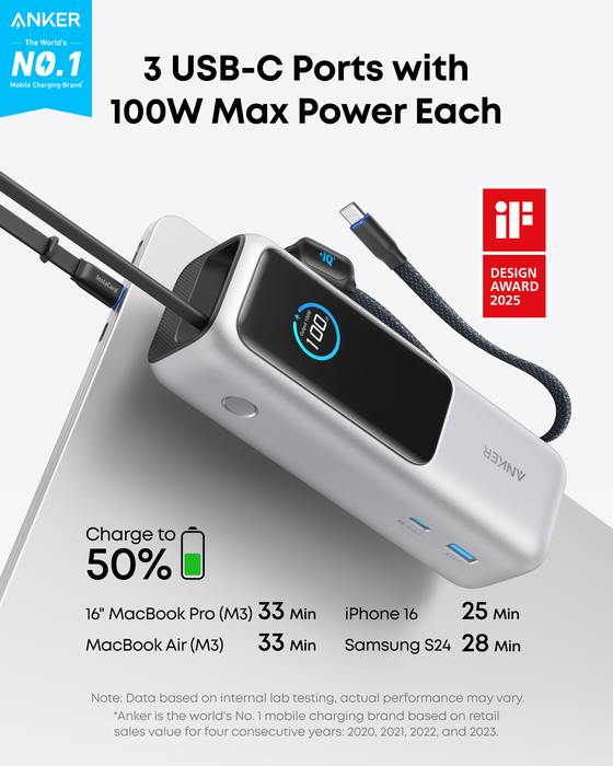 Anker Laptop Power Bank (25K, 165W, Built-In and Retractable Cables) - for just $119.99! 
