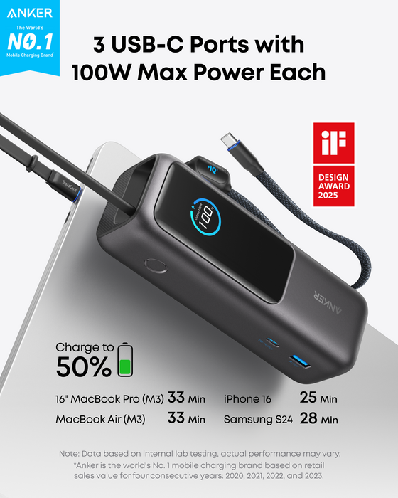Anker Laptop Power Bank (25K, 165W, Built-In and Retractable Cables) - for just $119.99! 