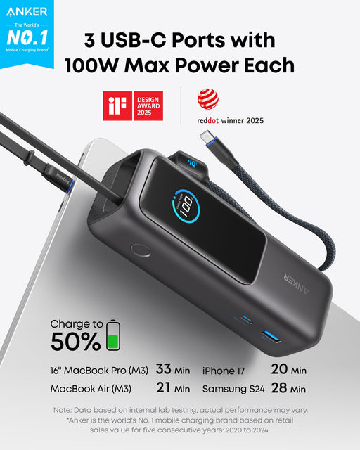 Anker Laptop Power Bank (25K, 165W, Built-In and Retractable Cables) - for just $119.99! 