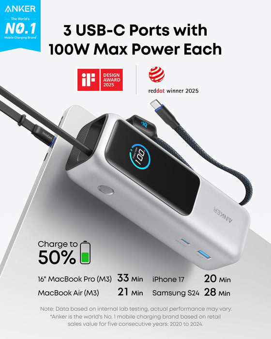 Anker Laptop Power Bank (25K, 165W, Built-In and Retractable Cables) - for just $119.99! 