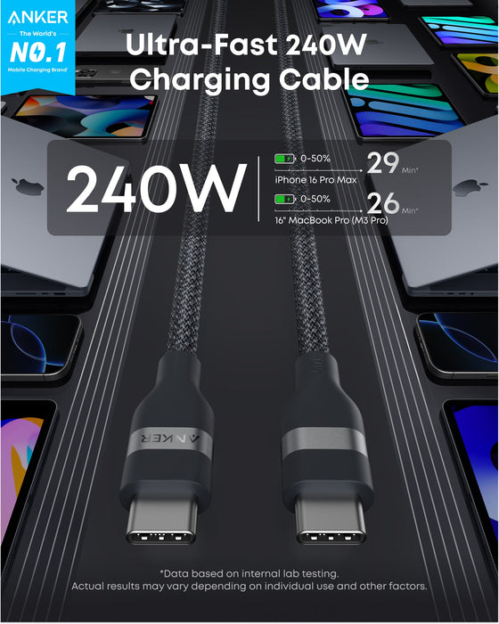 Anker USB-C to USB-C Cable (3 ft / 6 ft, 240W, Upcycled-Braided) - for just $19.99! 