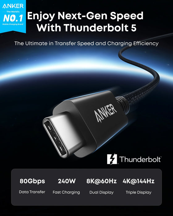 Anker Prime Thunderbolt 5 Cable (3.3 ft/1.7 ft, 80Gbps, 240W) - for just $39.99! 