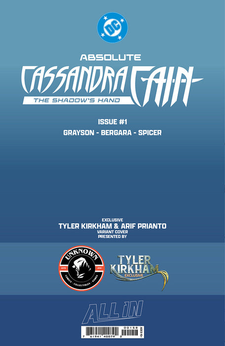 ABSOLUTE CASSANDRA CAIN THE SHADOW'S HAND #1 (ONE SHOT) TYLER KIRKHAM BATTLE DAMAGED EXCLUSIVE VAR (09/09/2026) (09/16/2026) - for just $25! 