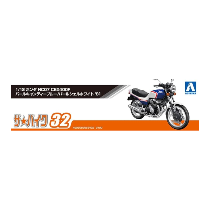 Aoshima: 1/12 Honda NC07 CBX400F Pearl Candy Blue/Pearl Shell White '81 Scale Model Kit #32 - for just $29.99! 