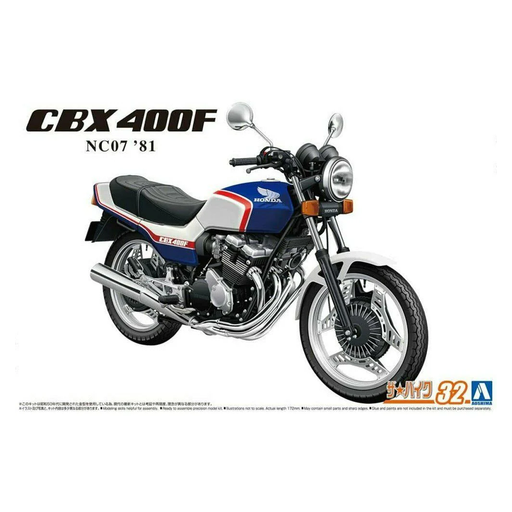 Aoshima: 1/12 Honda NC07 CBX400F Pearl Candy Blue/Pearl Shell White '81 Scale Model Kit #32 - for just $29.99! 