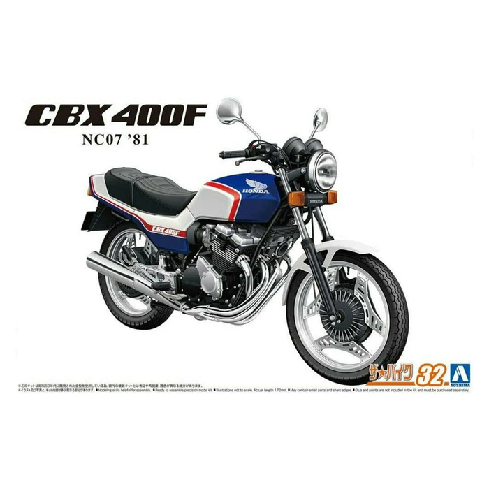 Aoshima: 1/12 Honda NC07 CBX400F Pearl Candy Blue/Pearl Shell White '81 Scale Model Kit #32 - for just $29.99! 