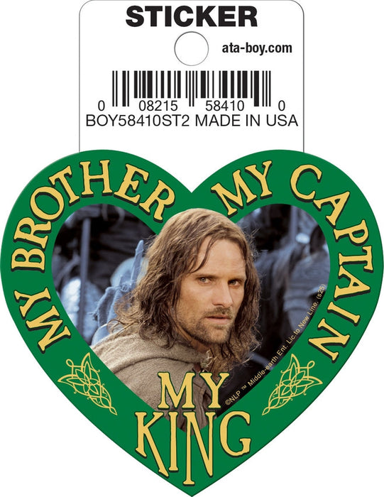 Ata-Boy Stickers: Die Cut Vinyl Sticker - 3" - Lord of the Rings - Aragorn - My King, My Brother, My Captain - Heart Shaped - for just $2.99! 