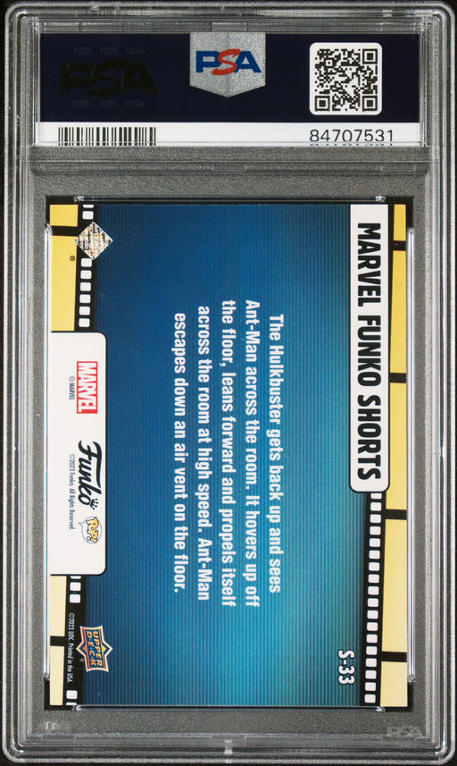 2023 UPPER DECK FUNKO POP MARVEL  SHORTS ANTMAN/HULKBUSTER SHORTSCONFETTI BOMB #S33  PSA 9 - for just $99! 