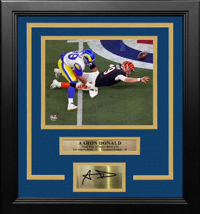 Aaron Donald Super Bowl LVI Final Play Los Angeles Rams 8x10 Framed Photo with Engraved Autograph - for just $79.99! 