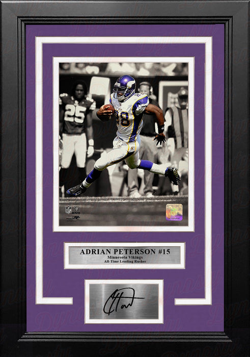 Adrian Peterson Minnesota Vikings 8" x 10" Spotlight Framed Football Photo with Engraved Autograph - for just $79.99! 