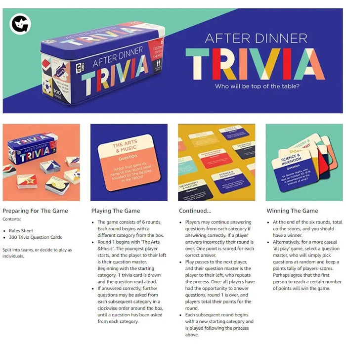 After Dinner Trivia Card Game in Tin Ginger Fox - for just $19.99! 