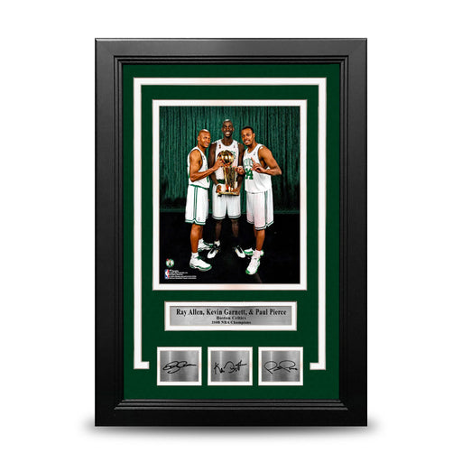 Ray Allen, Kevin Garnett, & Paul Pierce Boston Celtics 8x10 Framed Photo with Engraved Autographs - for just $99.99! 