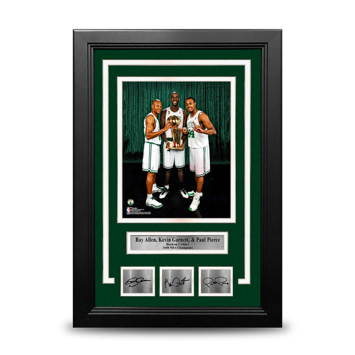 Ray Allen, Kevin Garnett, & Paul Pierce Boston Celtics 8x10 Framed Photo with Engraved Autographs - for just $99.99! 