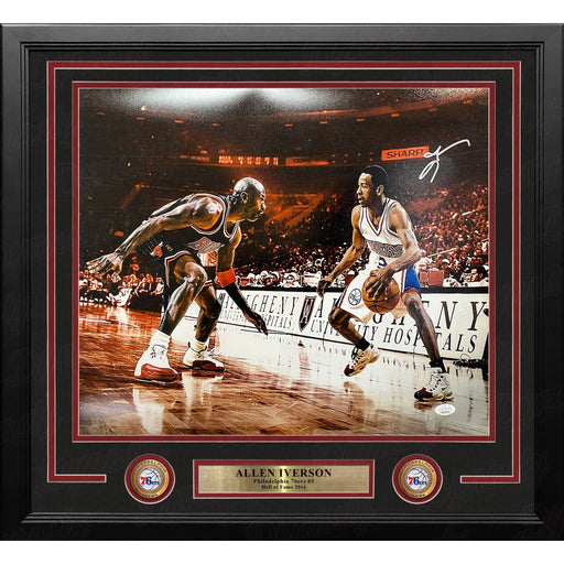 Allen Iverson v Michael Jordan Philadelphia 76ers Autographed Framed Photo - JSA Authenticated - Premium Autographed Framed Basketball Photos - Just $269.99! Shop now at Retro Gaming of Denver