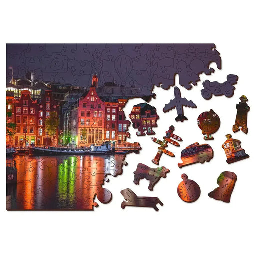 Amsterdam by Night 150 Piece Wood Jigsaw Puzzle Wooden City - for just $19.99! 