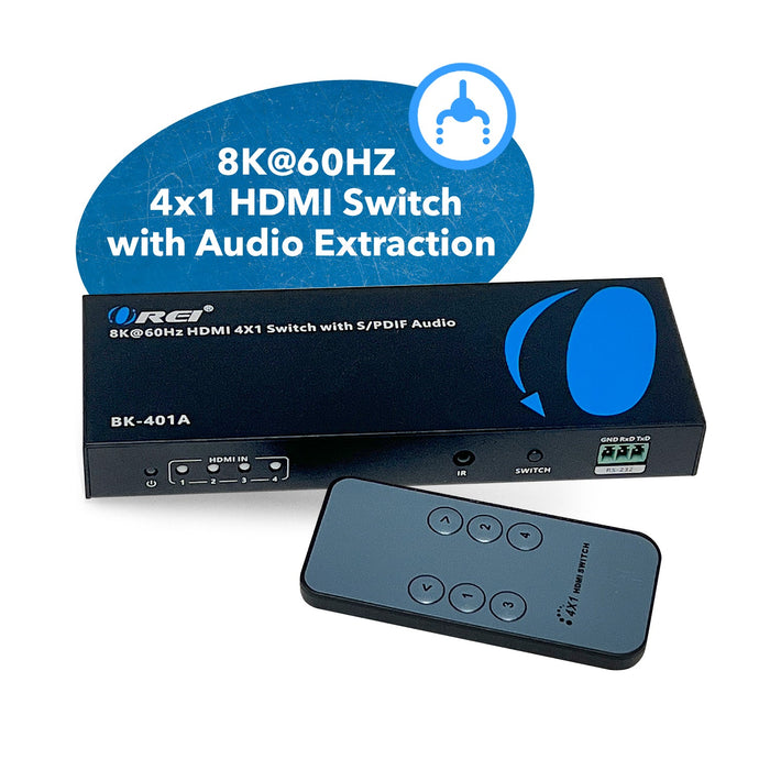 8K HDMI 2.1 Switch 4x1, Switcher with Audio Extractor UltraHD Supports Upto 4K @ 120Hz PS5, Xbox, Gaming, Remote Contorl IR EDID HDCP 2.3 - Optical Out (BK-401A) - Just $54.99! Shop now at Retro Gaming of Denver