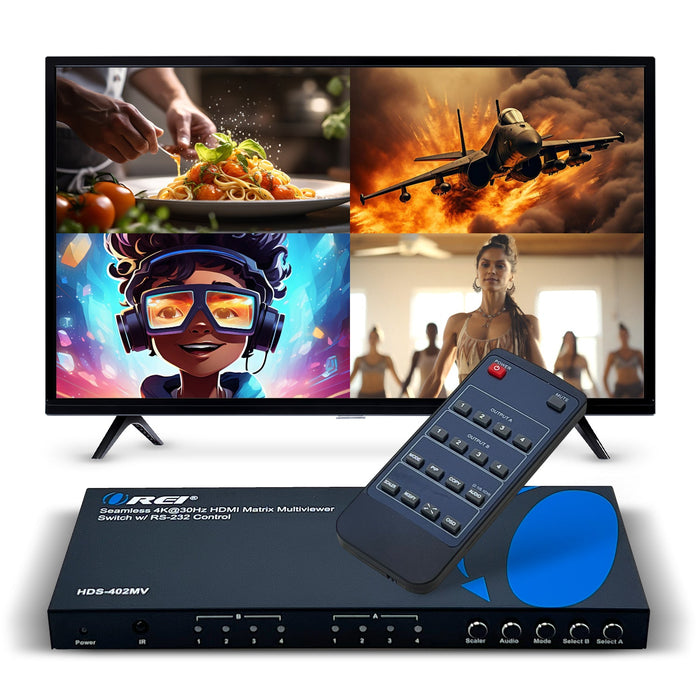 Ultra HD 4K Quad Multi Viewer 4x2 HDMI Matrix Multiviewer Switch Output (HDS-402MV) - Just $99.99! Shop now at Retro Gaming of Denver