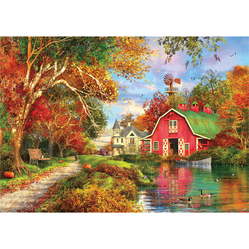 Autumn Barn 500 Piece Jigsaw Puzzle in Shaped Box Springbok - for just $10.99! 