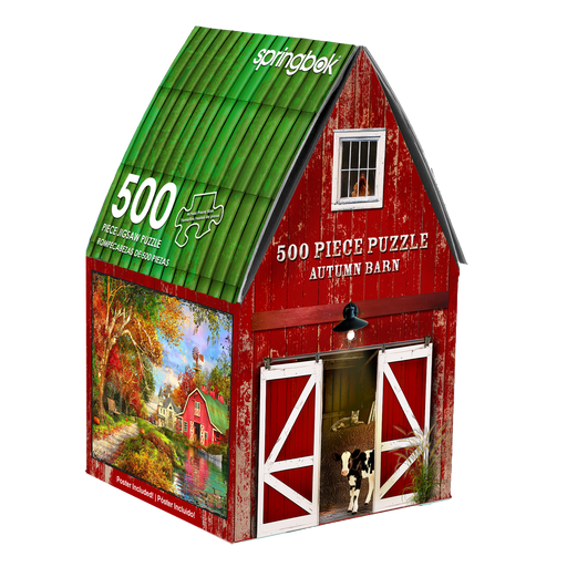 Autumn Barn 500 Piece Jigsaw Puzzle in Shaped Box Springbok - for just $10.99! 