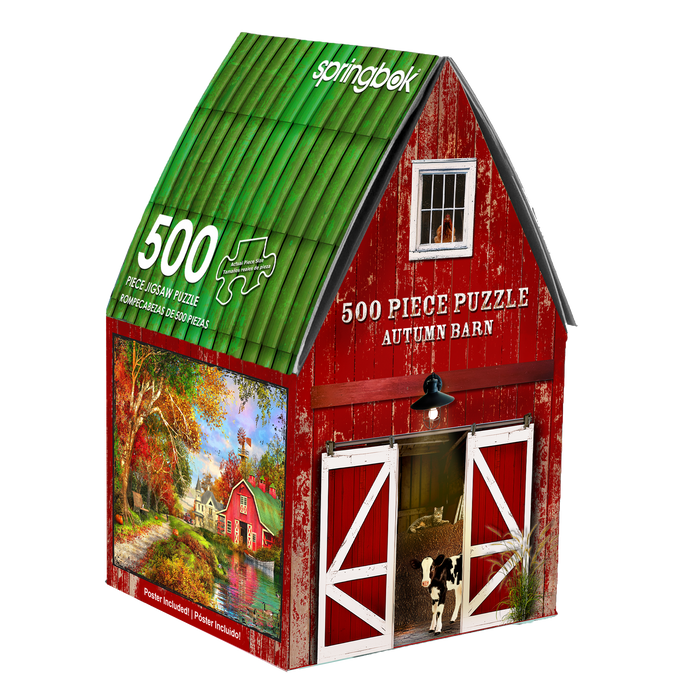 Autumn Barn 500 Piece Jigsaw Puzzle in Shaped Box Springbok - for just $10.99! 