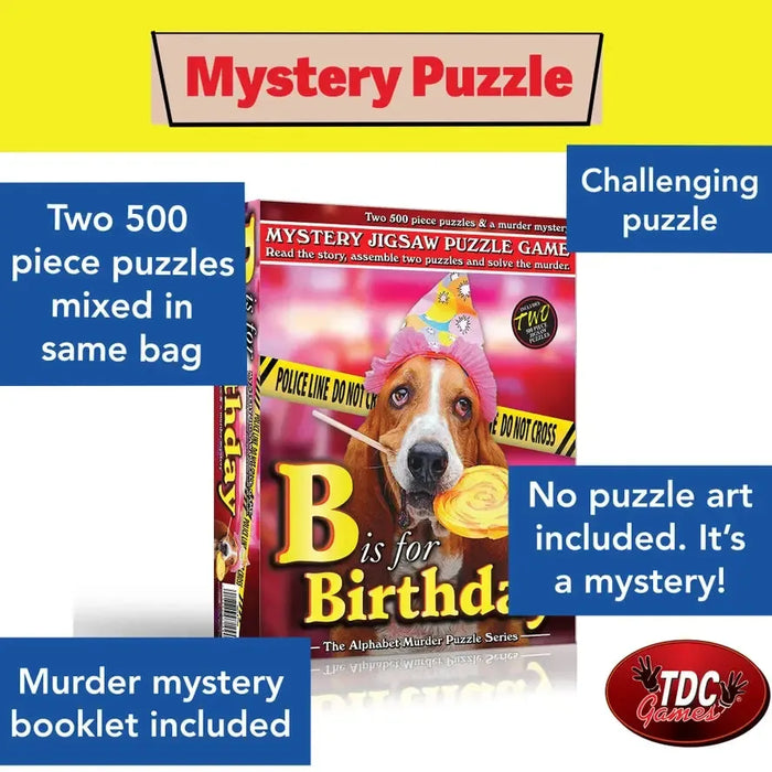 B is for Birthday Set of 2 500 Piece Mystery Jigsaw Puzzles TDC - for just $19.99! 