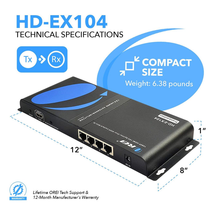 1x4 HDMI Extender Splitter Over CAT5/6 Up to 395 Feet at 1080p with IR Blaster & HDbitT Technology (HD-EX104) - Just $349.99! Shop now at Retro Gaming of Denver