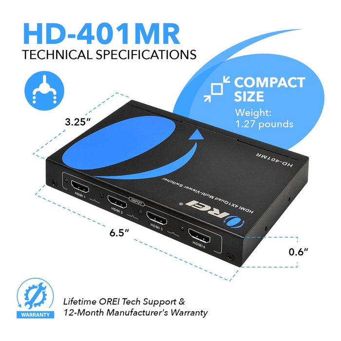 Quad Multi Viewer 4x1 Seamless HDMI Switch With HDMI Output Full HD 1080p (HD-401MR) - Just $64.99! Shop now at Retro Gaming of Denver