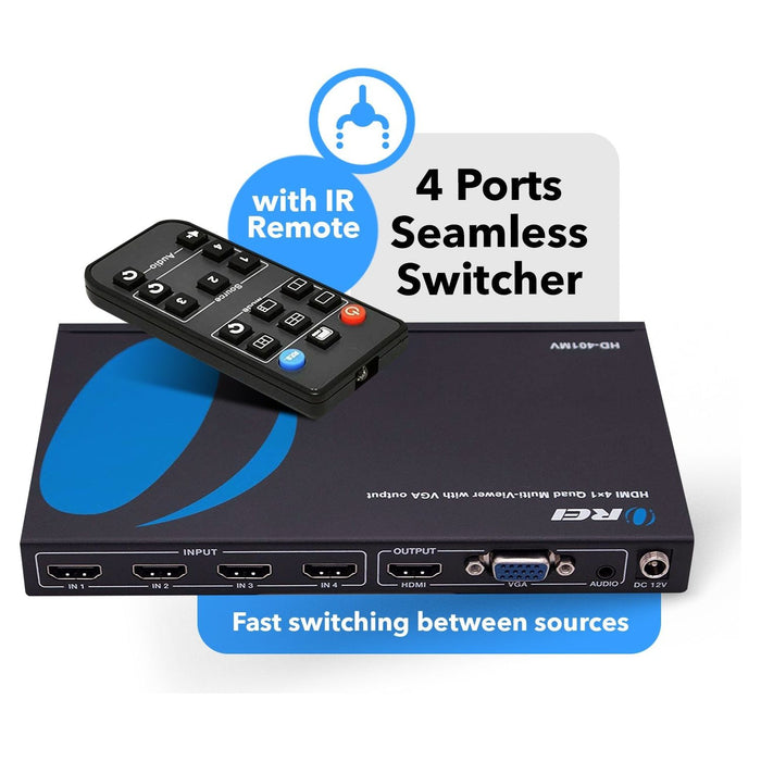 Quad Multi Viewer 4x1 HDMI Switch HDMI/VGA Output Full HD 1080p (HD-401MV) - Just $134.99! Shop now at Retro Gaming of Denver