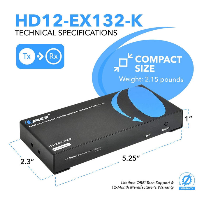 1x2 HDMI Extender Splitter Over CAT6/7 Up to 132 Ft @1080P (HD12-EX132-K) - Just $99.99! Shop now at Retro Gaming of Denver